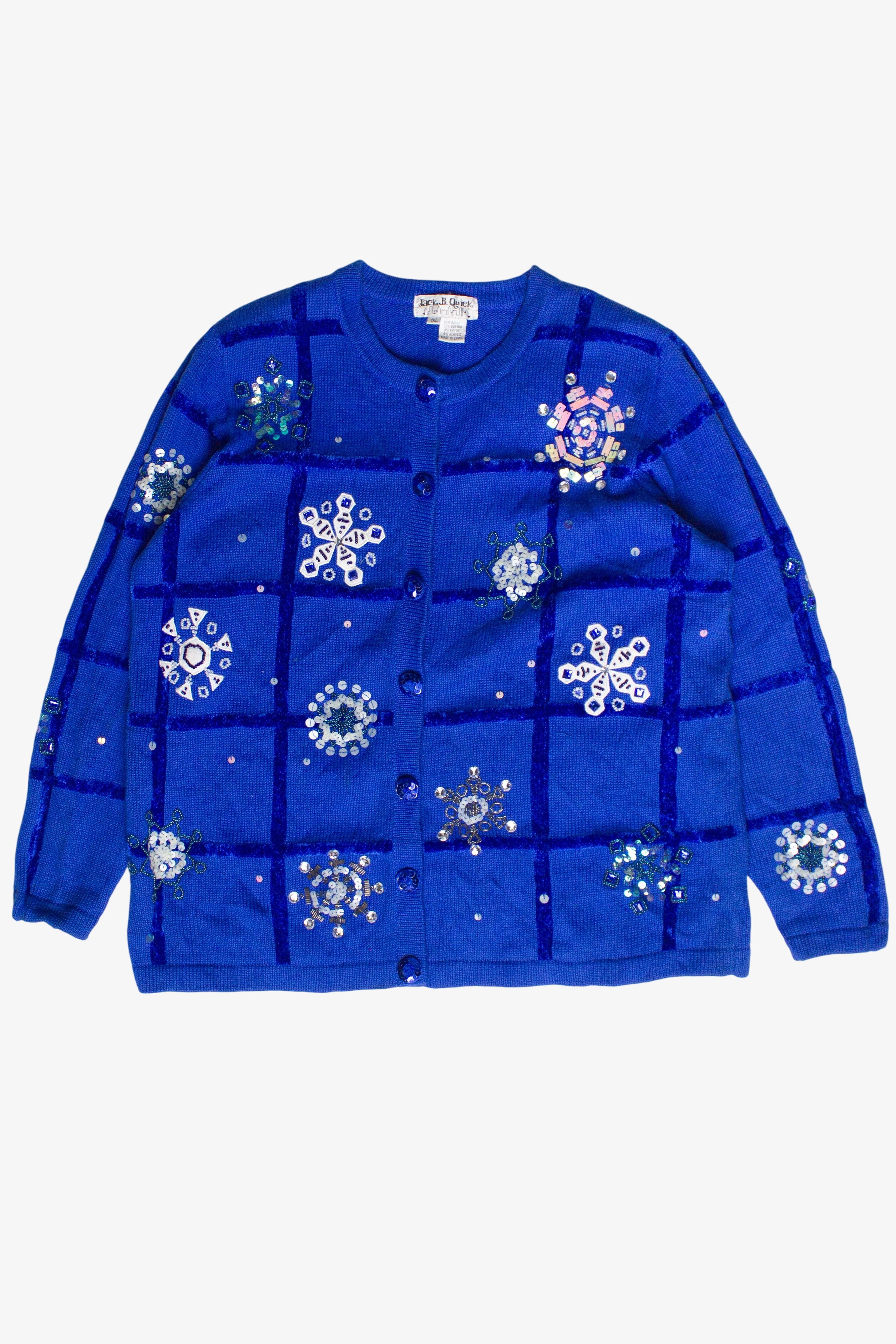 Vintage Jack B. Quick Beaded Sequin Snowflakes Ugly Christmas Sweater