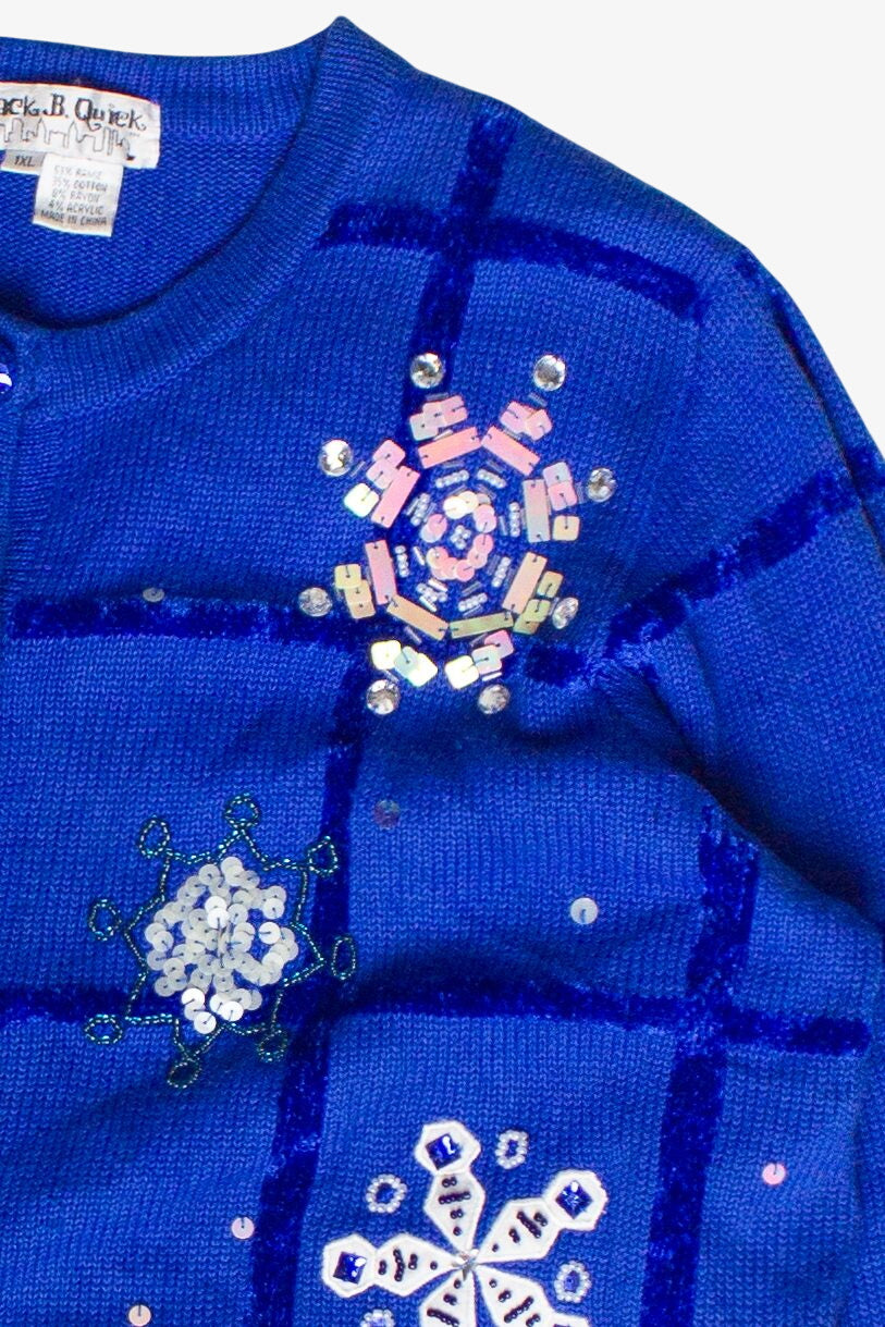 Vintage Jack B. Quick Beaded Sequin Snowflakes Ugly Christmas Sweater