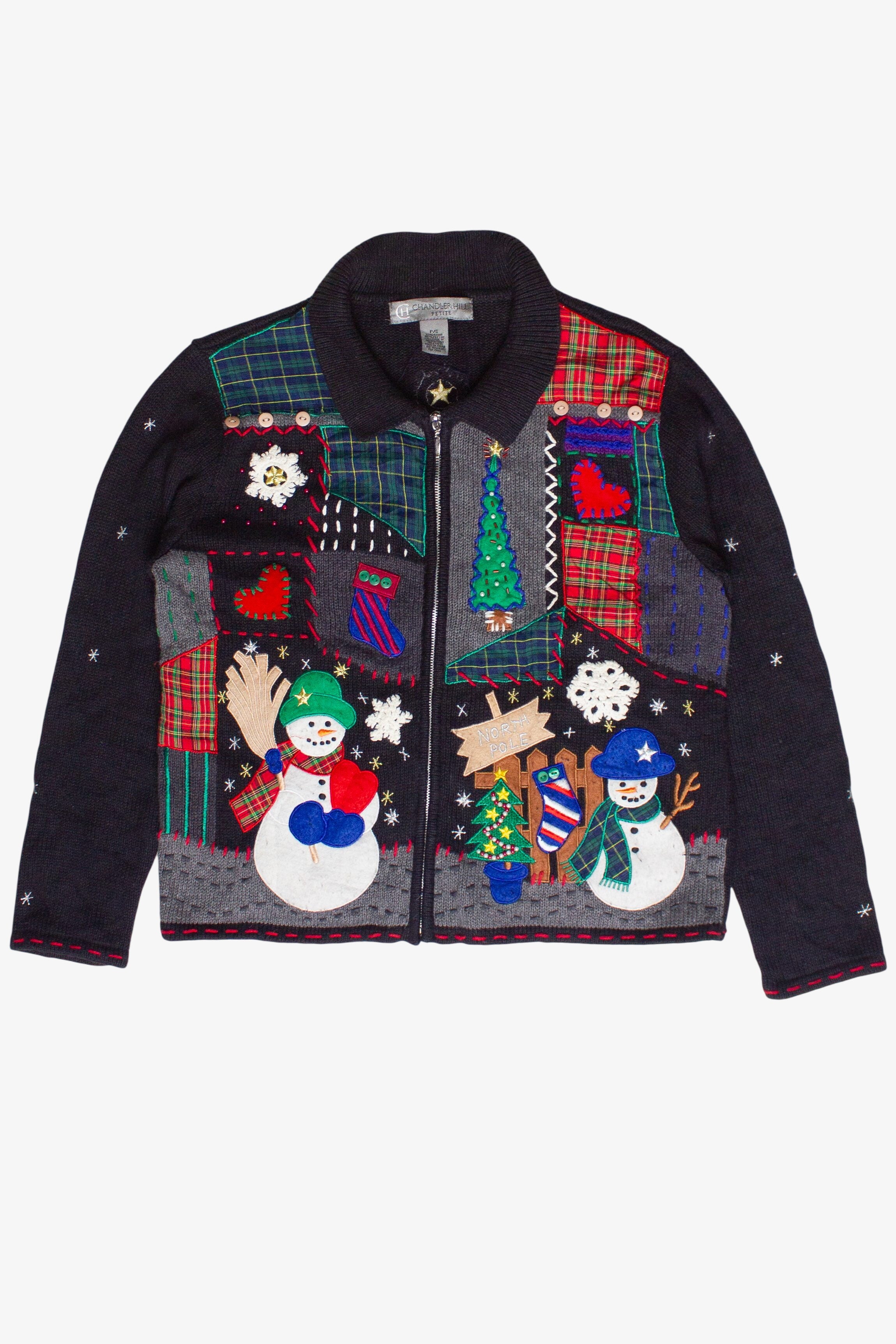 Vintage Chandler Hill Cottagecore Patchwork Snowmen Ugly Christmas Sweater (2000s)