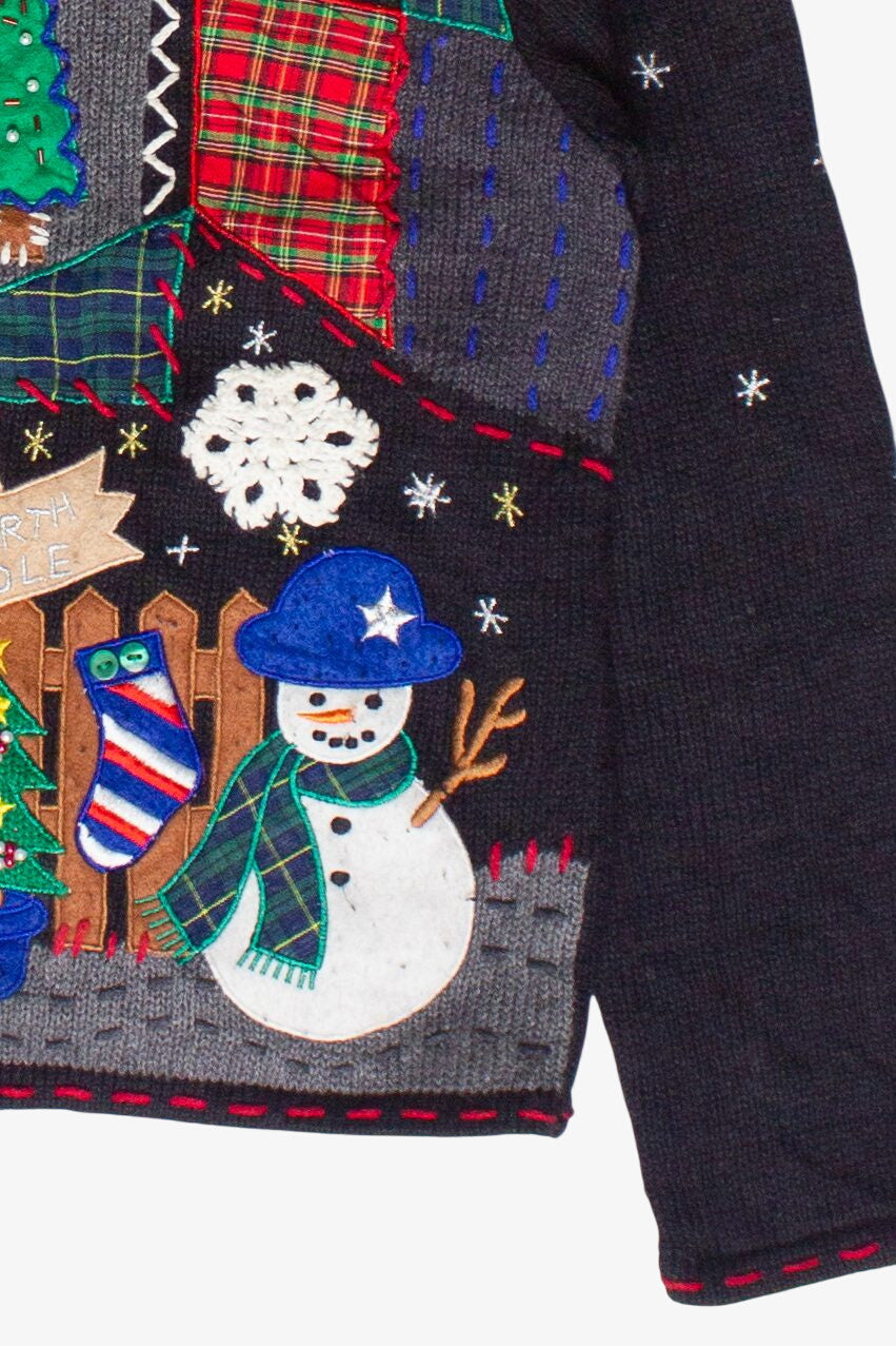 Vintage Chandler Hill Cottagecore Patchwork Snowmen Ugly Christmas Sweater (2000s)