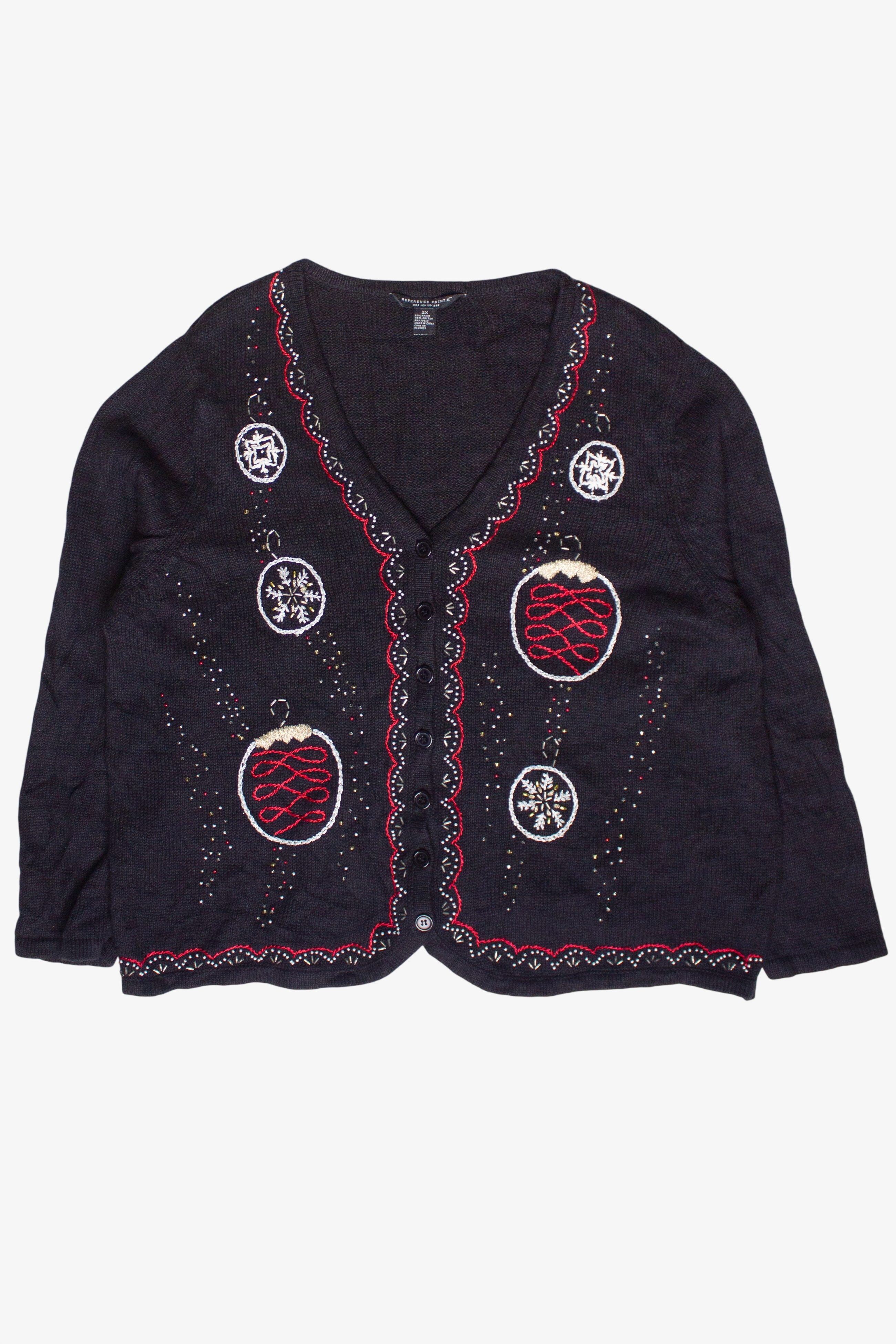 Vintage Beaded Embroidered Christmas Ornaments Ugly Christmas Sweater (2000s)
