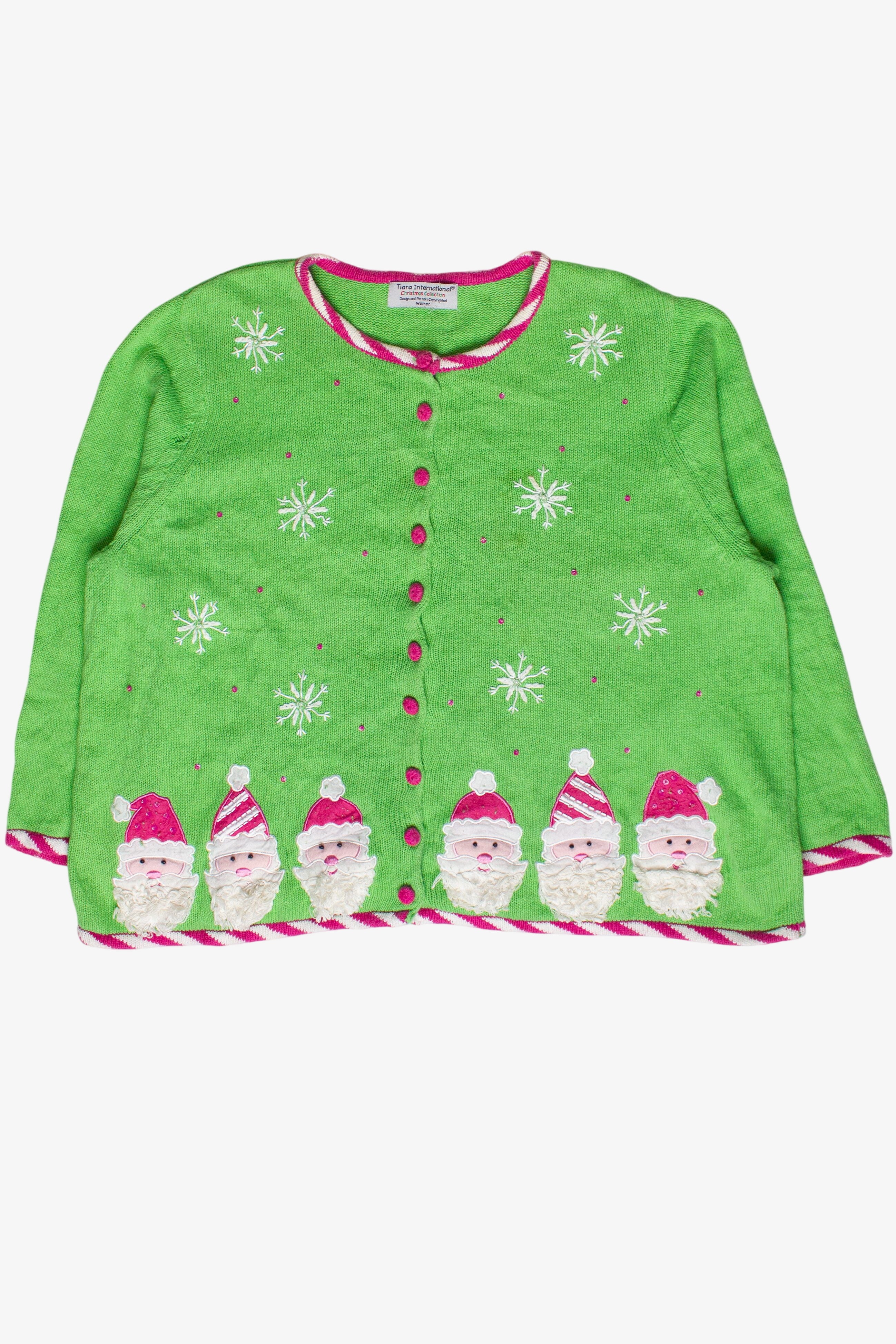 Vintage Tiara International Green & Pink Santa Ugly Christmas Sweater (2000s)