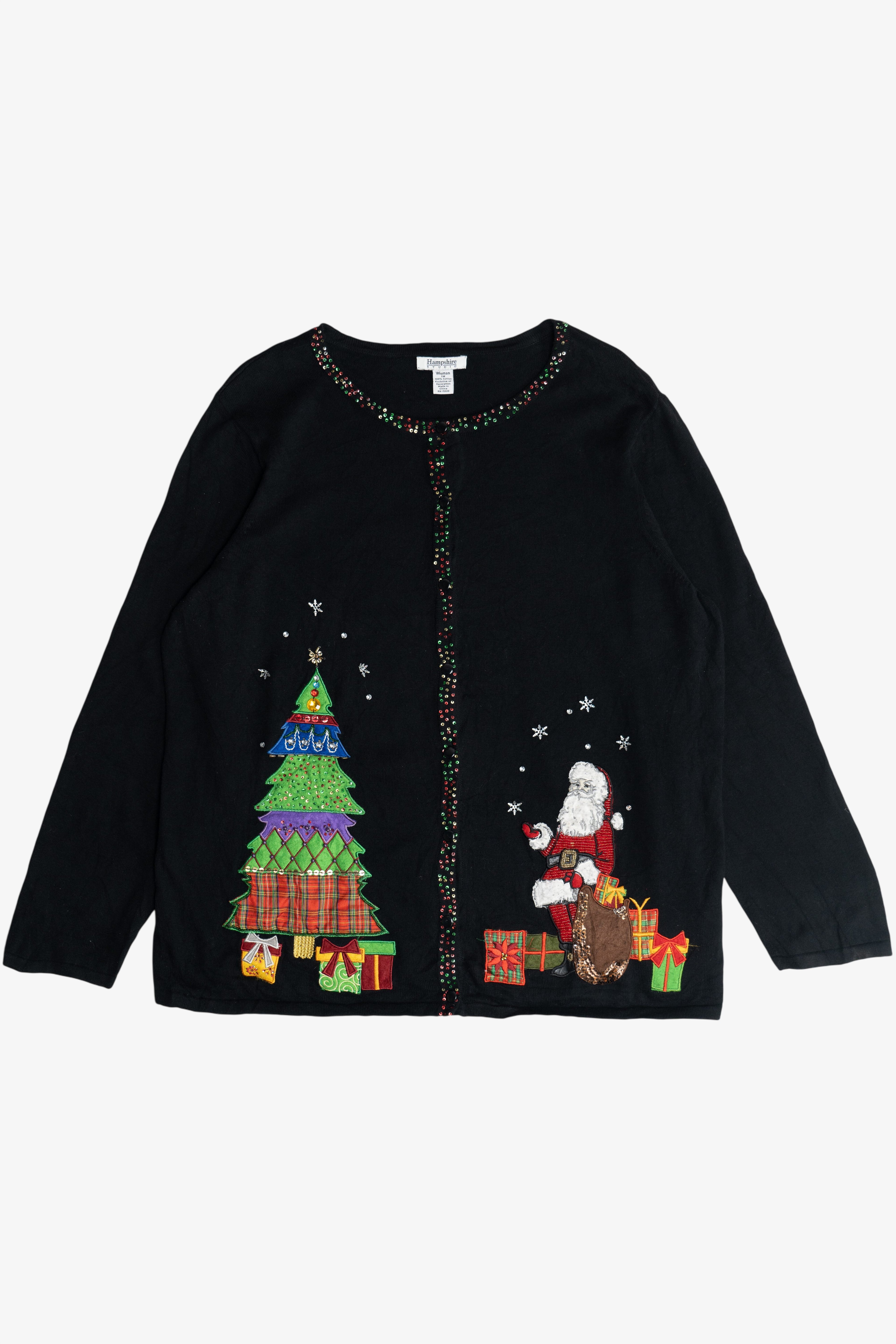 Vintage Beaded Santa Hampshire Studio Ugly Christmas Cardigan (1990s)