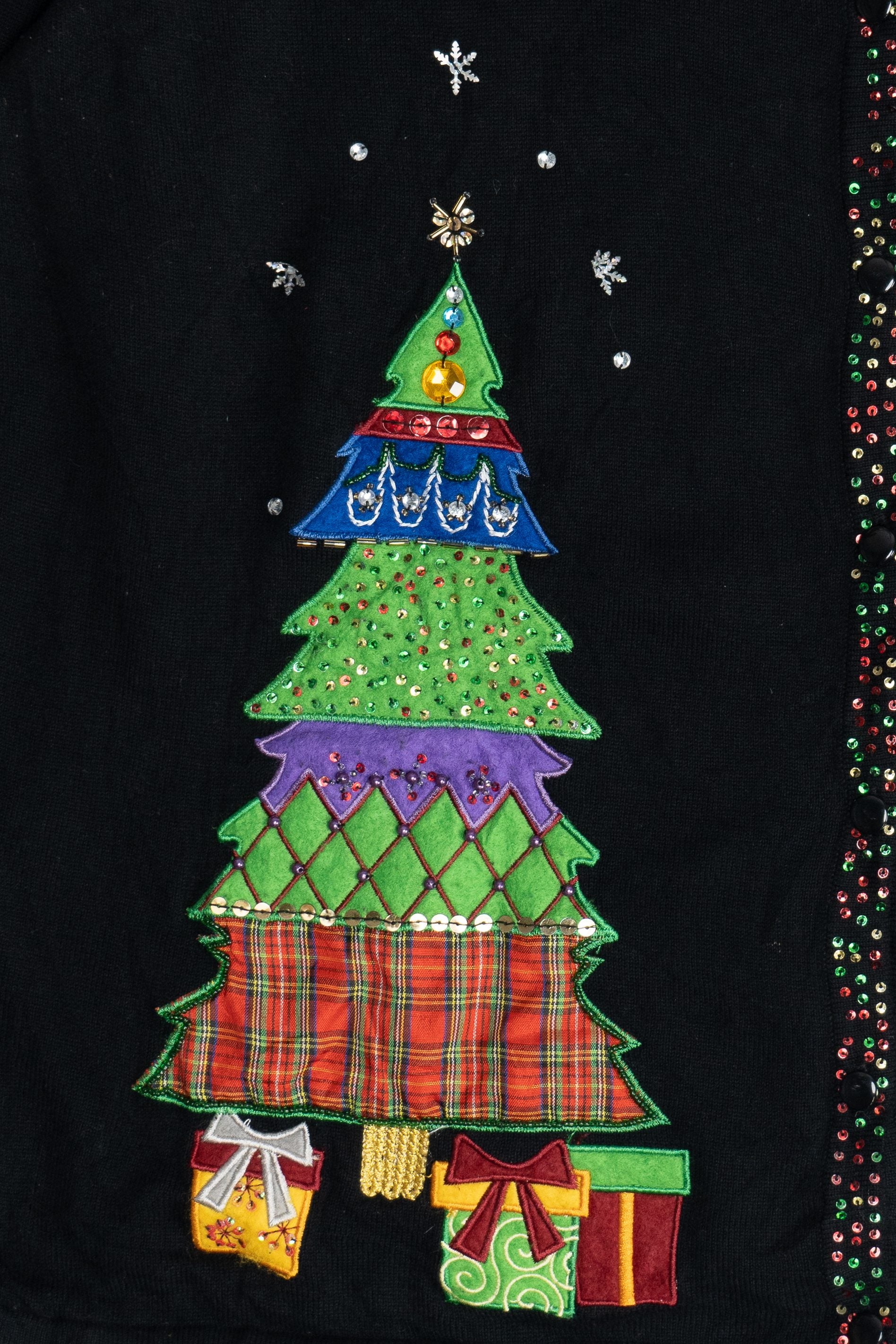 Vintage Beaded Santa Hampshire Studio Ugly Christmas Cardigan (1990s)