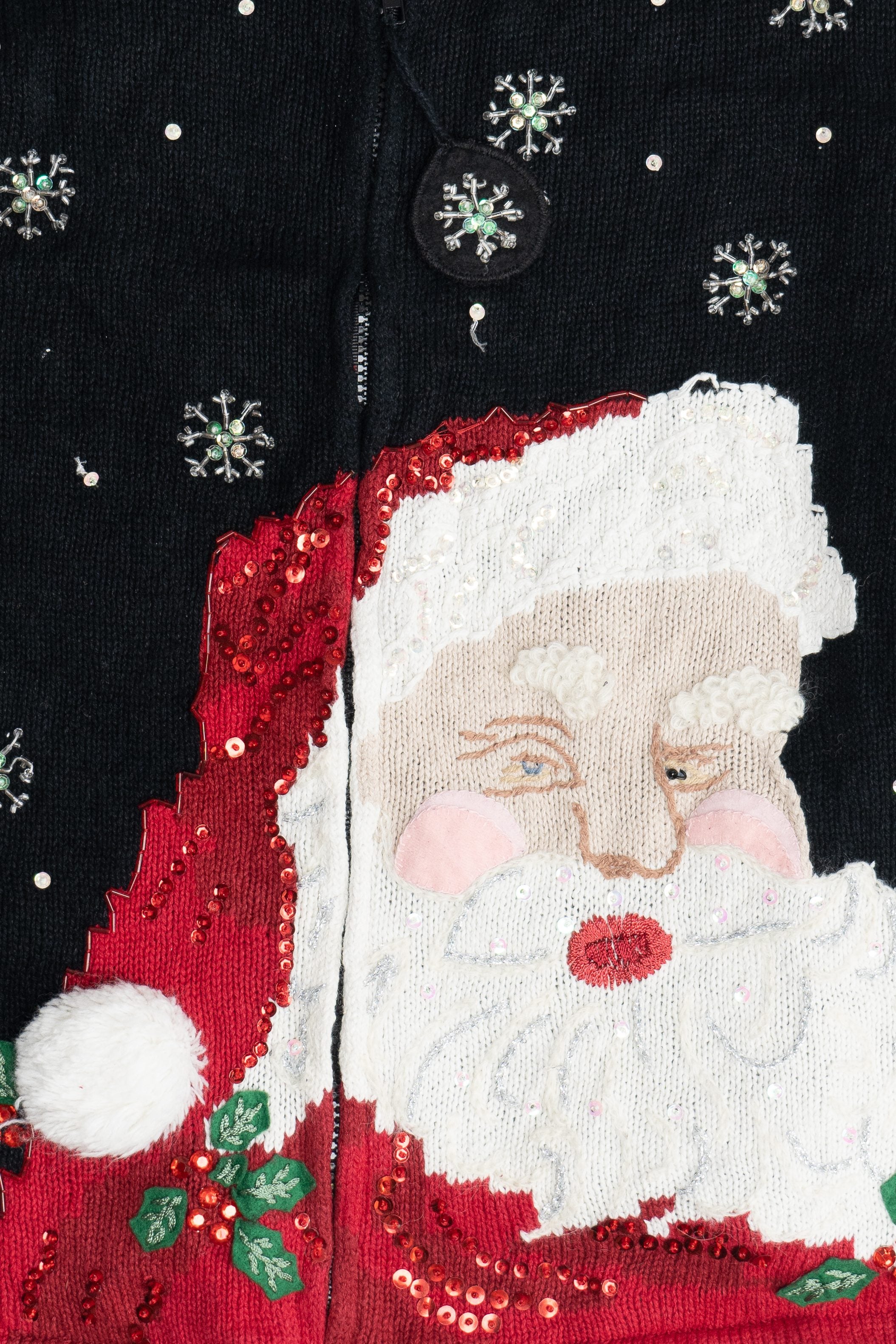 Vintage Classic Elements Sequin Santa Ugly Christmas Cardigan (1990s)