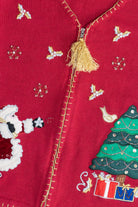 Vintage Santa And Holiday Tree Ugly Christmas Cardigan (1990s)