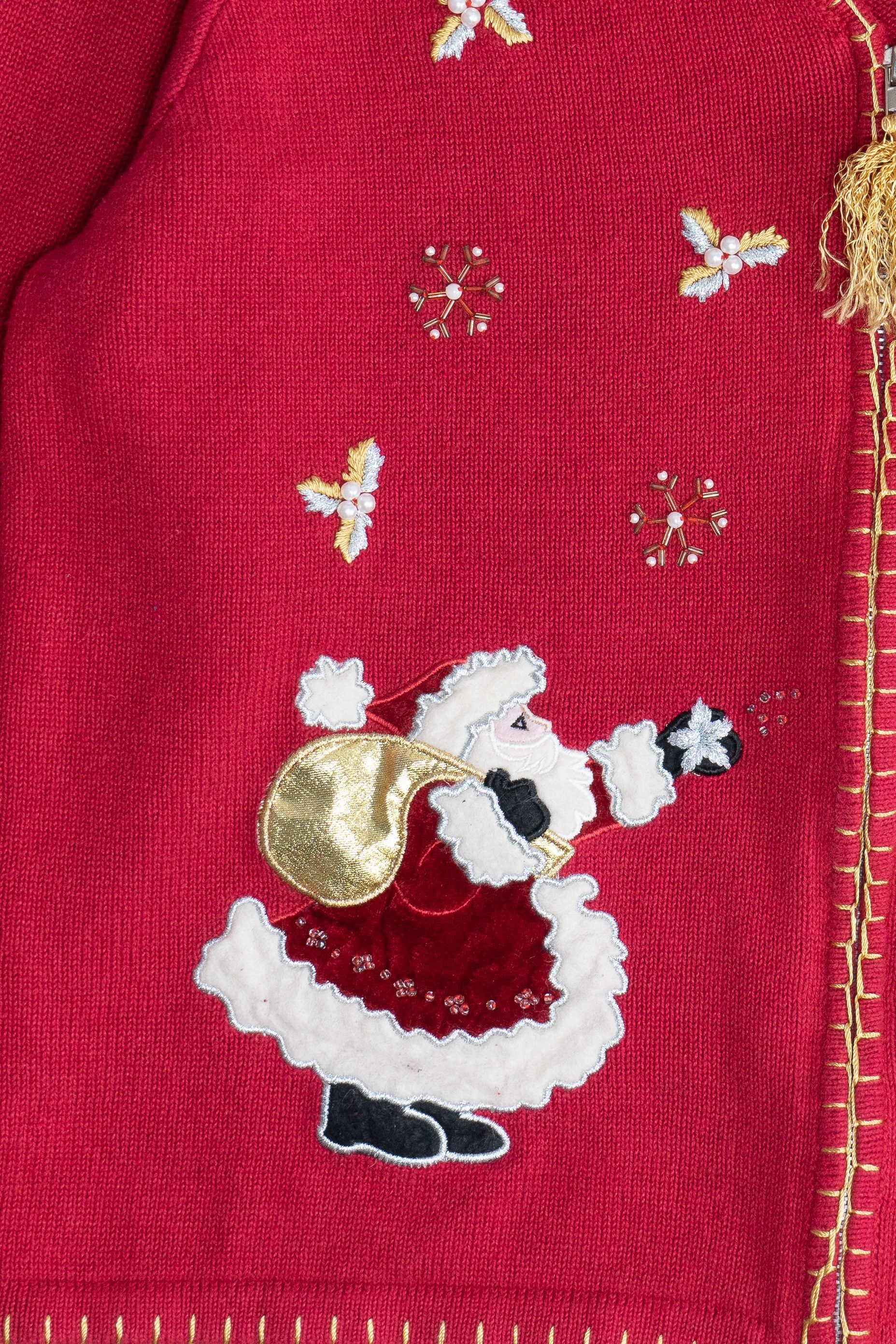 Vintage Santa And Holiday Tree Ugly Christmas Cardigan (1990s)