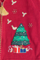 Vintage Santa And Holiday Tree Ugly Christmas Cardigan (1990s)