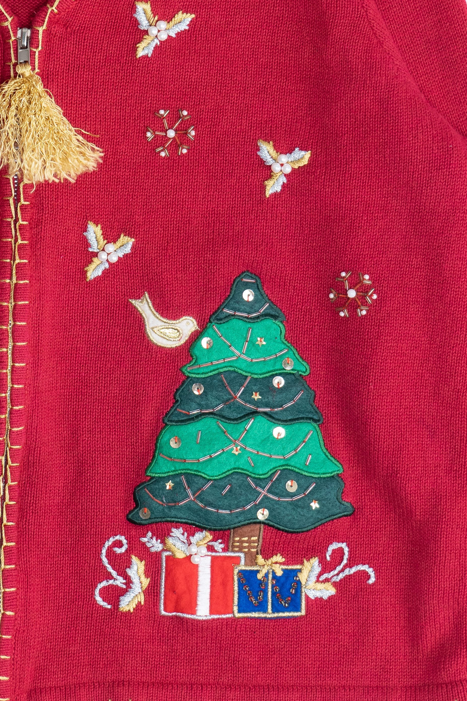 Vintage Santa And Holiday Tree Ugly Christmas Cardigan (1990s)