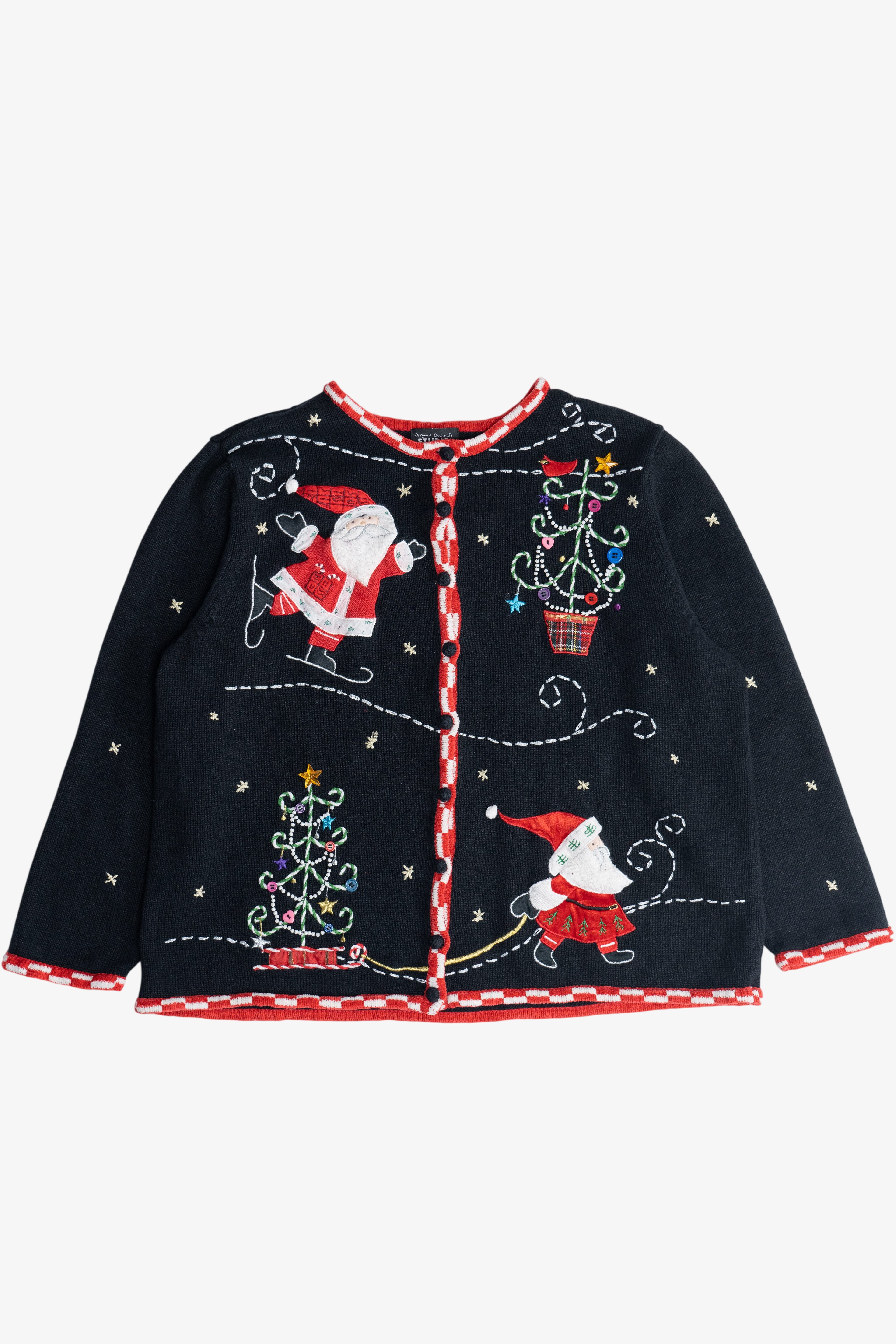 Vintage Skating Santa Ugly Christmas Cardigan (1990s)