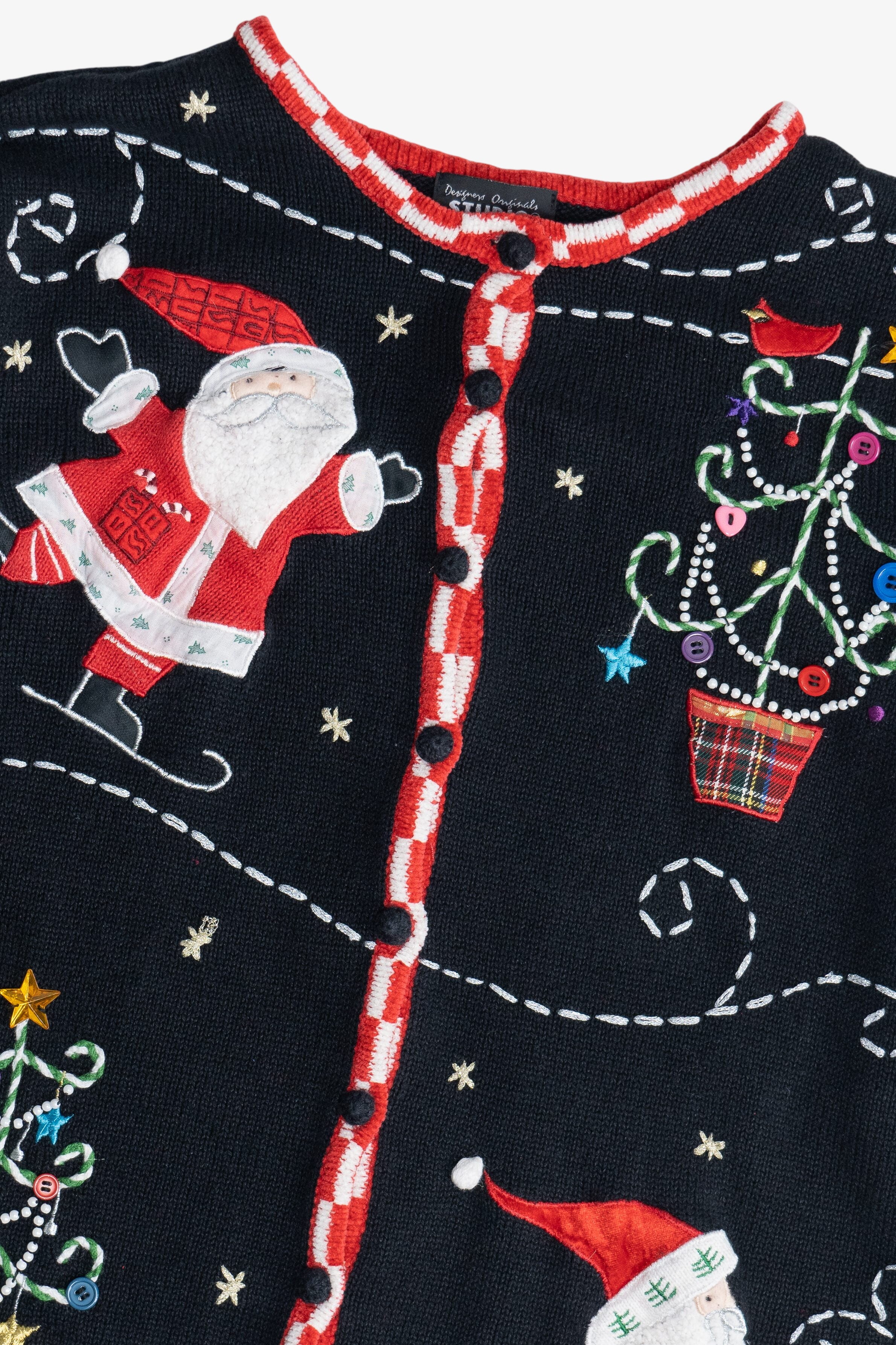 Vintage Skating Santa Ugly Christmas Cardigan (1990s)