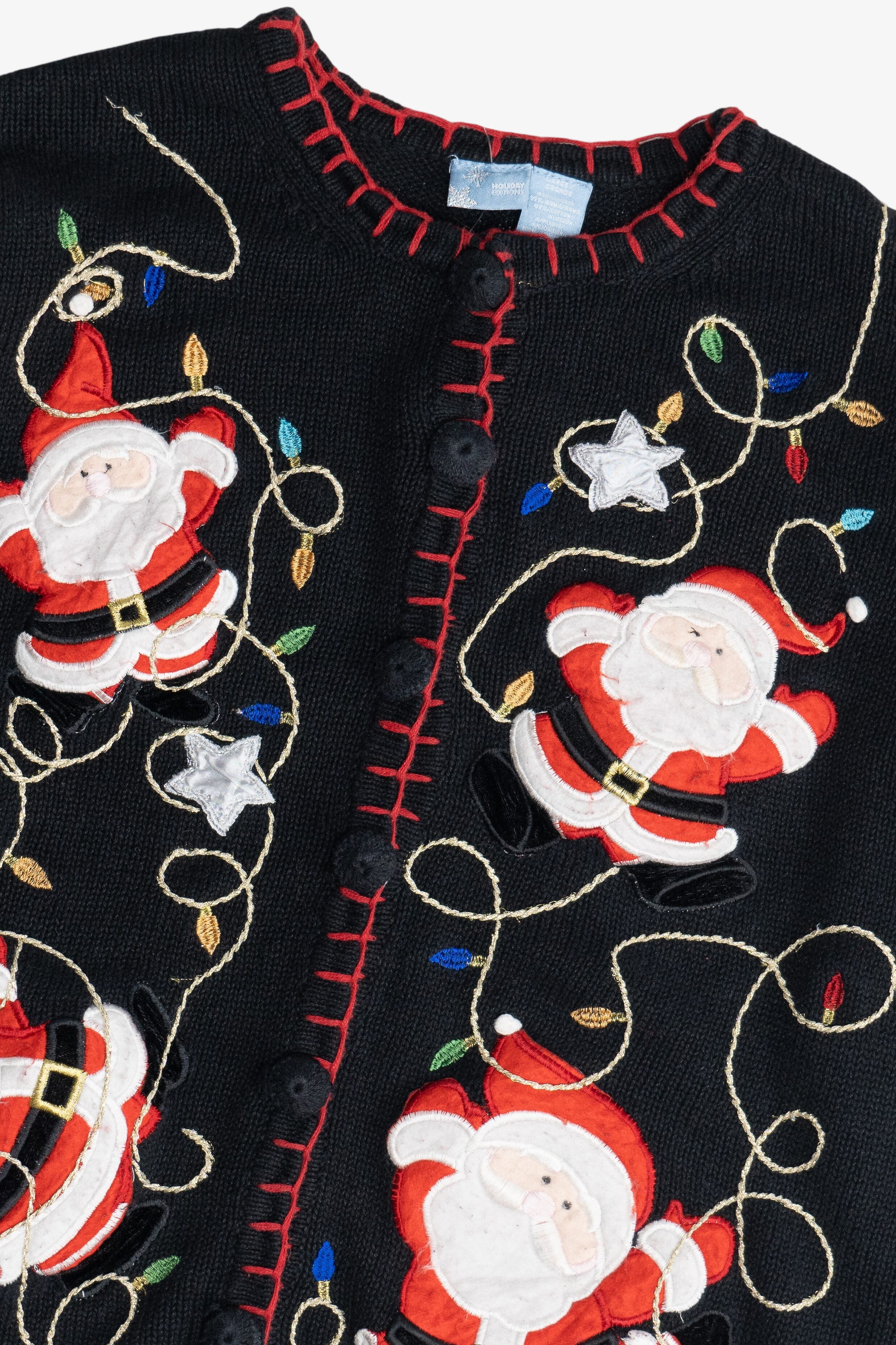 Vintage Santa And Holiday Lights Ugly Christmas Cardigan (2000s)
