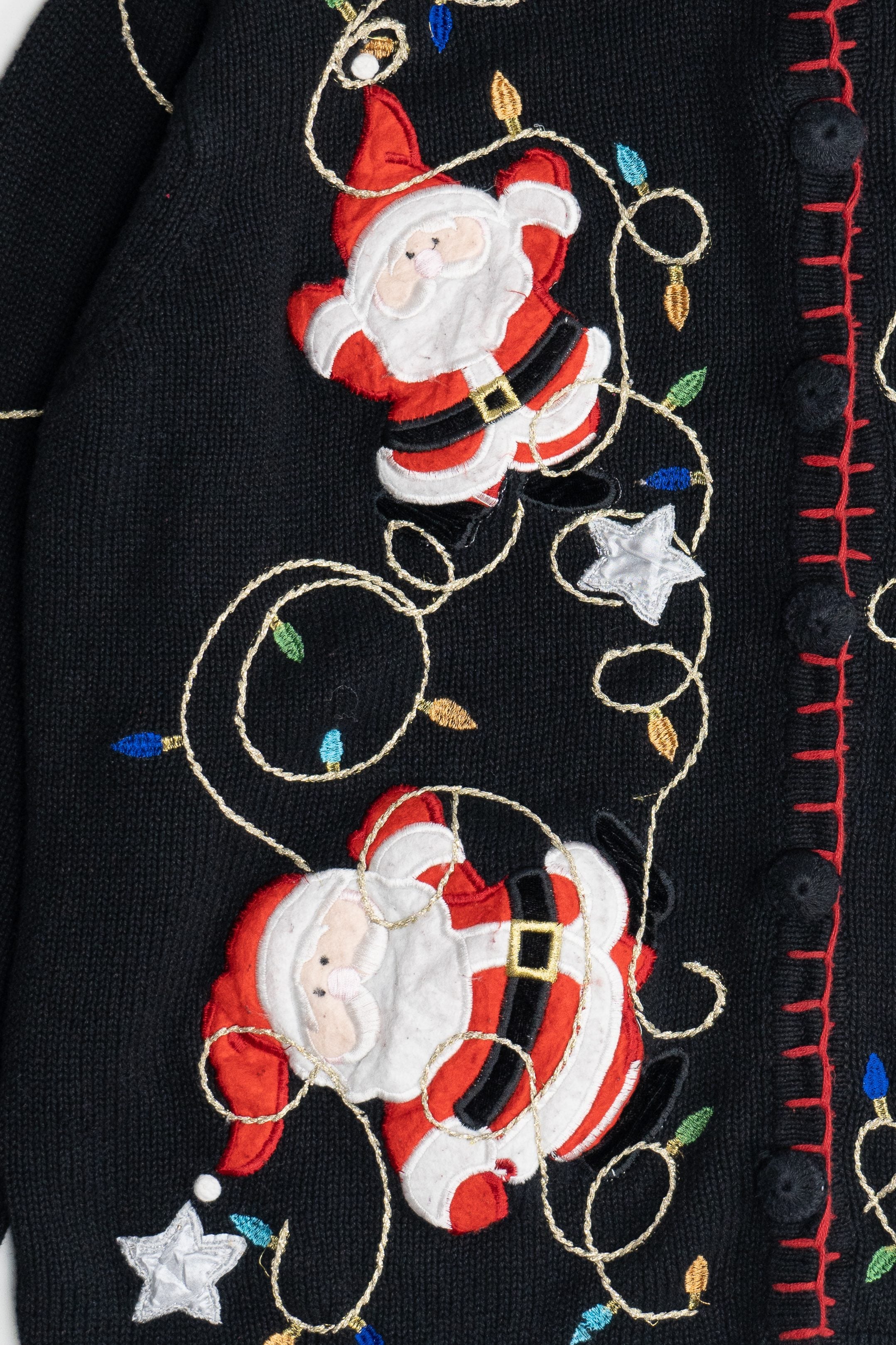 Vintage Santa And Holiday Lights Ugly Christmas Cardigan (2000s)