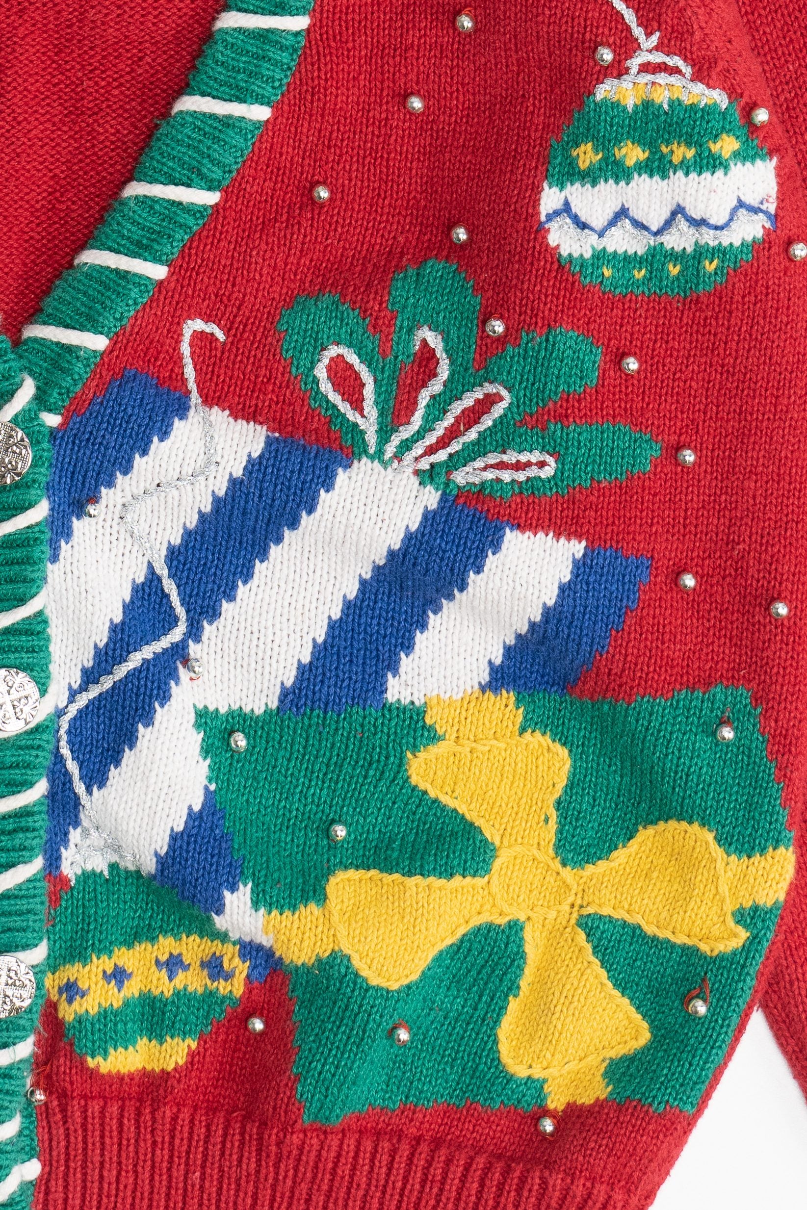 Vintage Bear Snowy Scene Laura Gayle Ugly Christmas Cardigan (1990s)