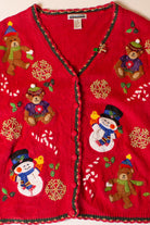Vintage Red Snowmen Ugly Christmas Cardigan (1990s)
