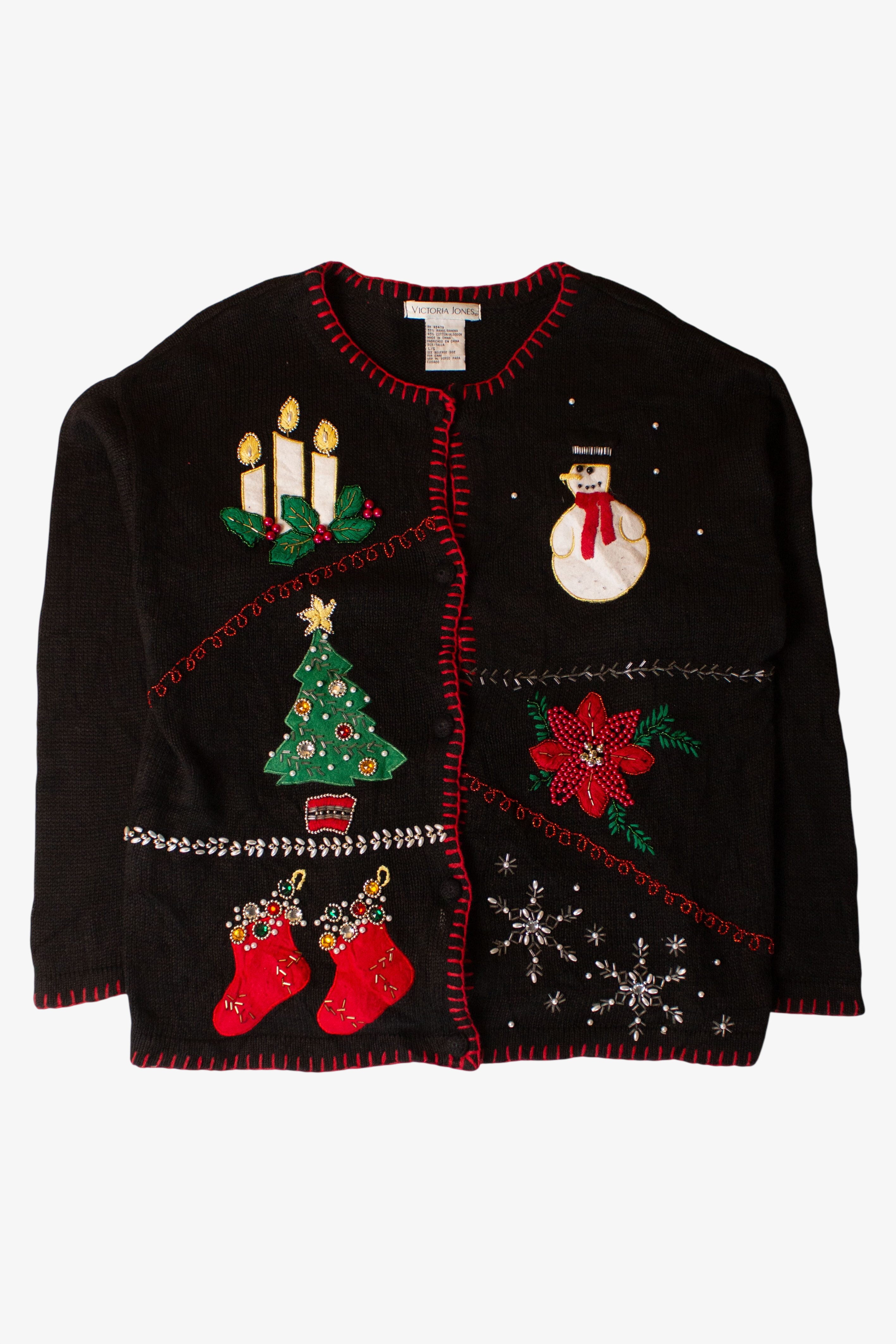 Vintage Black Patchwork Ugly Christmas Cardigan (1990s)