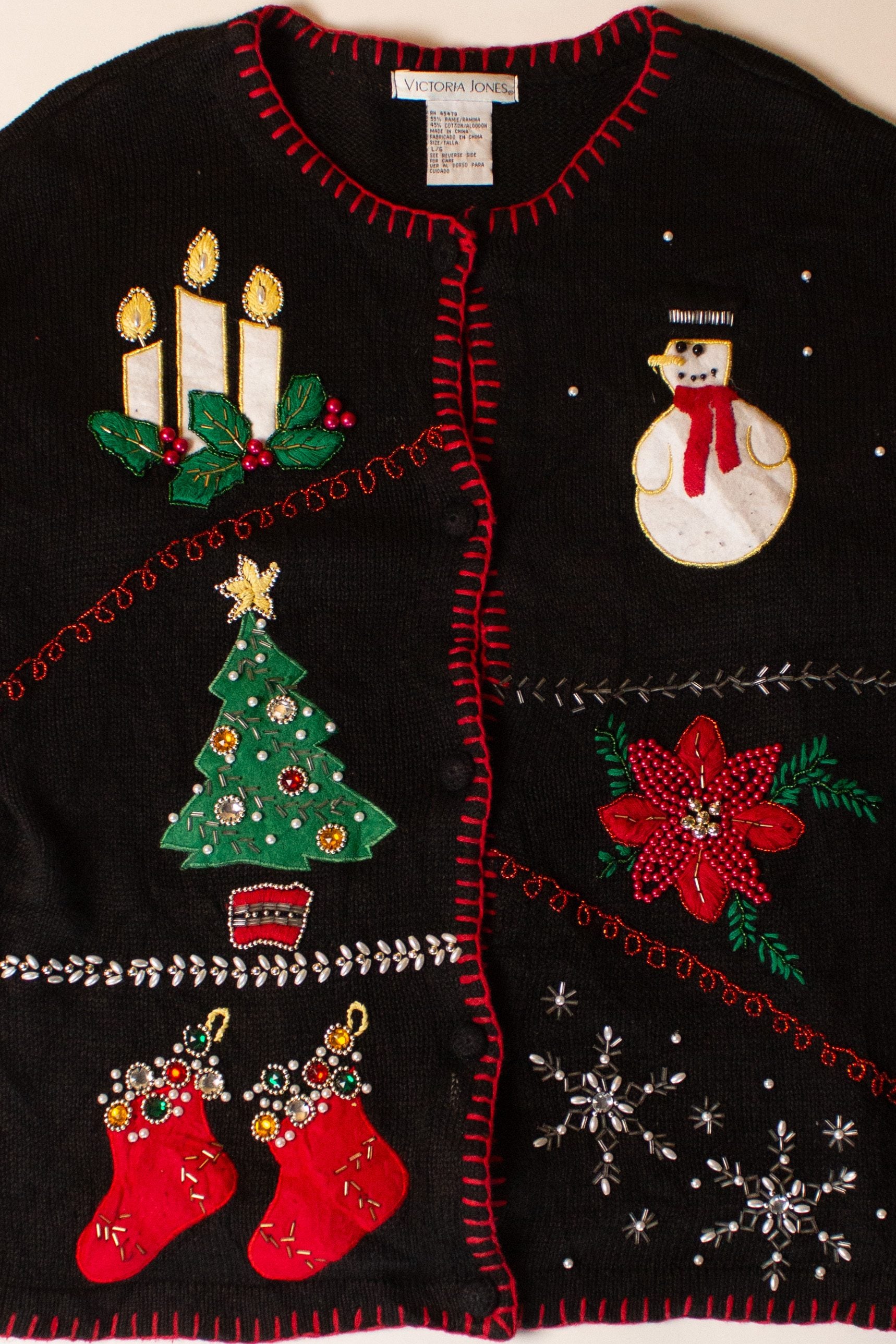 Vintage Black Patchwork Ugly Christmas Cardigan (1990s)