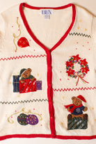 Vintage White Collage Ugly Christmas Cardigan (1990s)