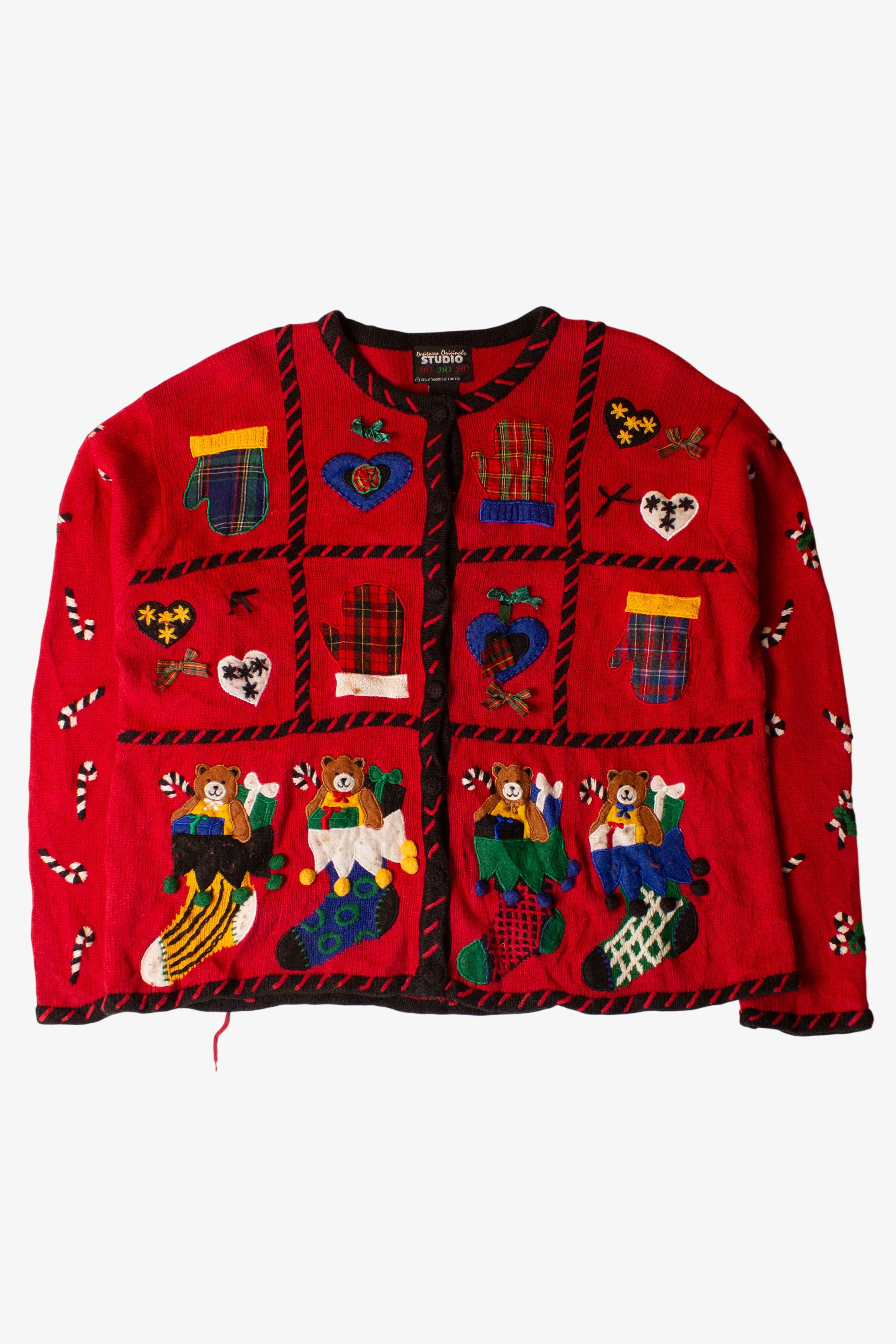 Vintage Red Stockings Christmas Cardigan (1990s)
