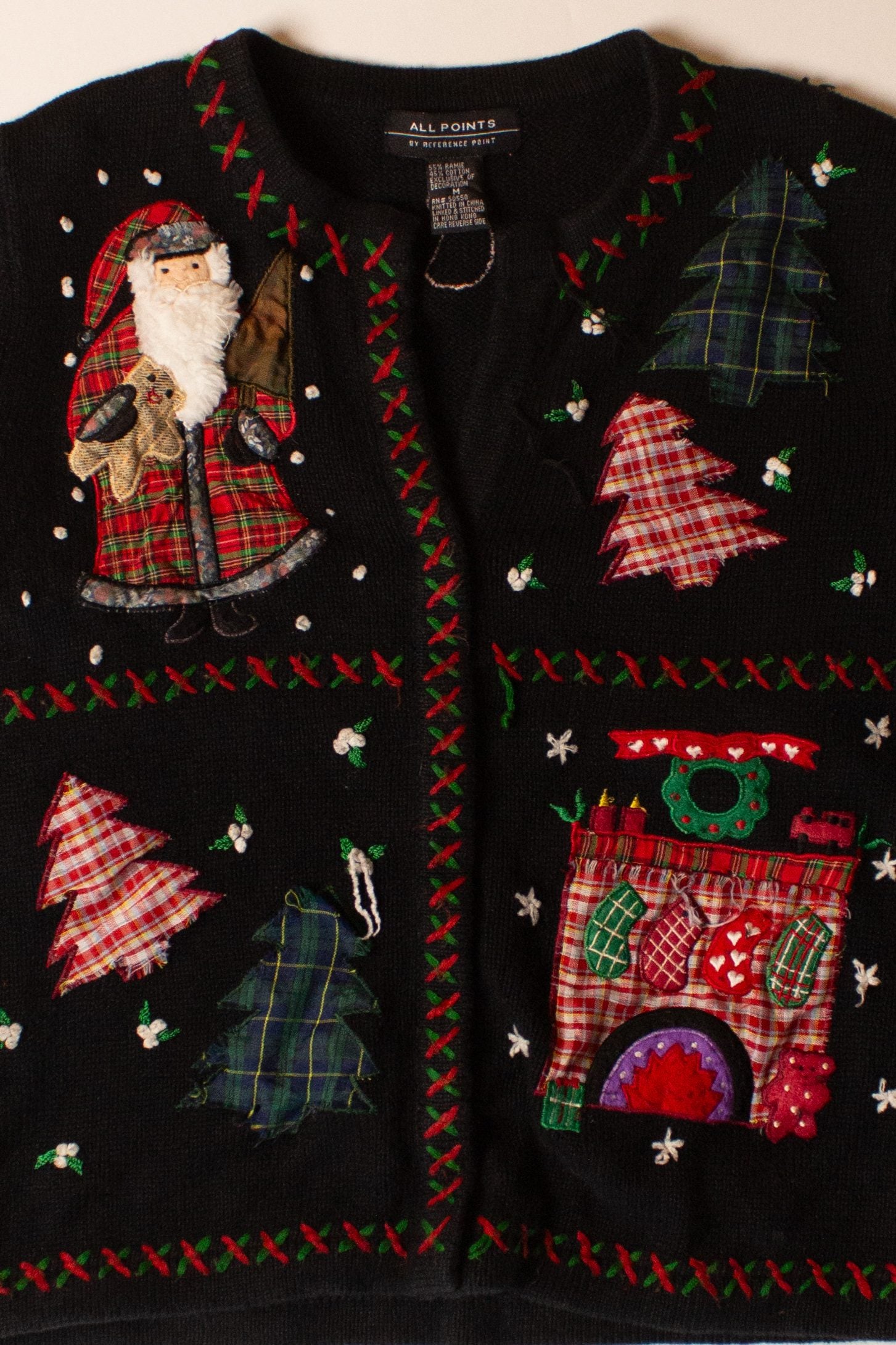 Vintage Black Collage Christmas Cardigan (1990s)