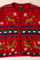 Vintage Reindeer Collage Ugly Christmas Cardigan (1990s)