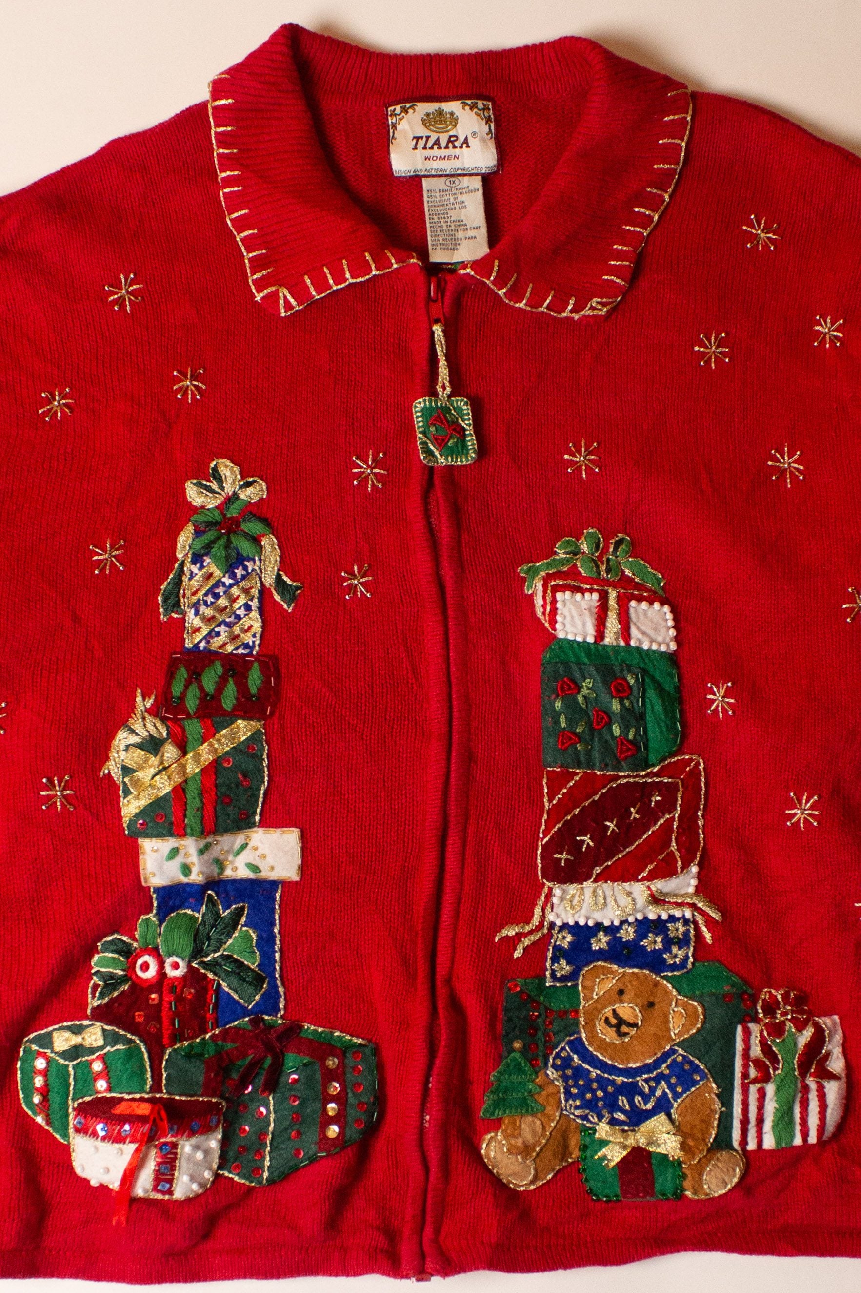 Vintage Gift Stacks Ugly Christmas Cardigan (1990s)