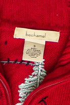 Vintage Bechamel Plaid Tree Moose Patch Zip Up Ugly Christmas Sweater (2000s)