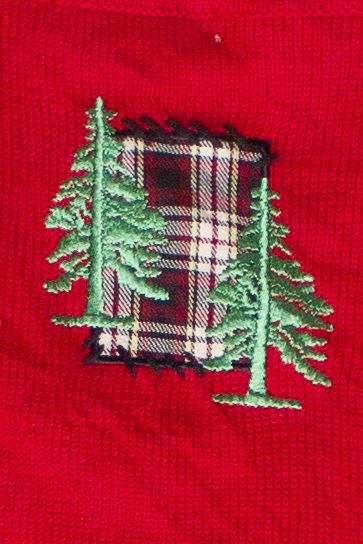 Vintage Bechamel Plaid Tree Moose Patch Zip Up Ugly Christmas Sweater (2000s)