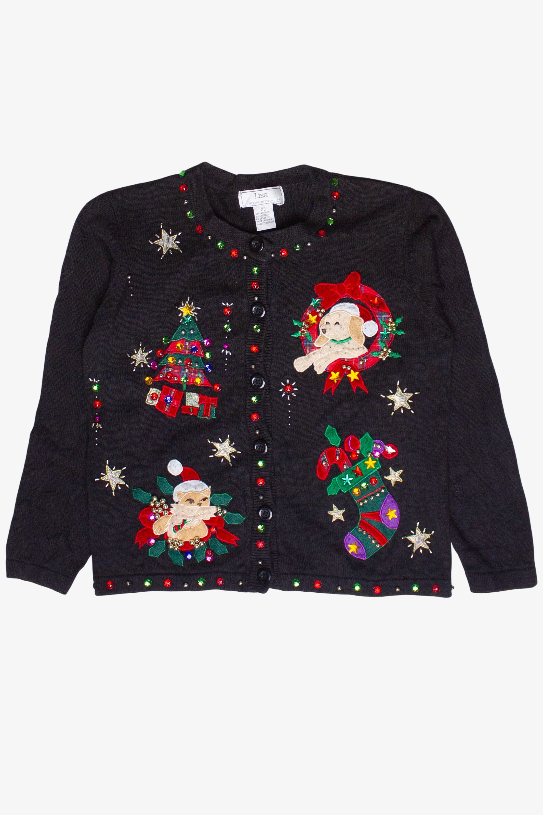Vintage Lisa International Bedazzled Cat and Dog Ugly Christmas Sweater (2000s)