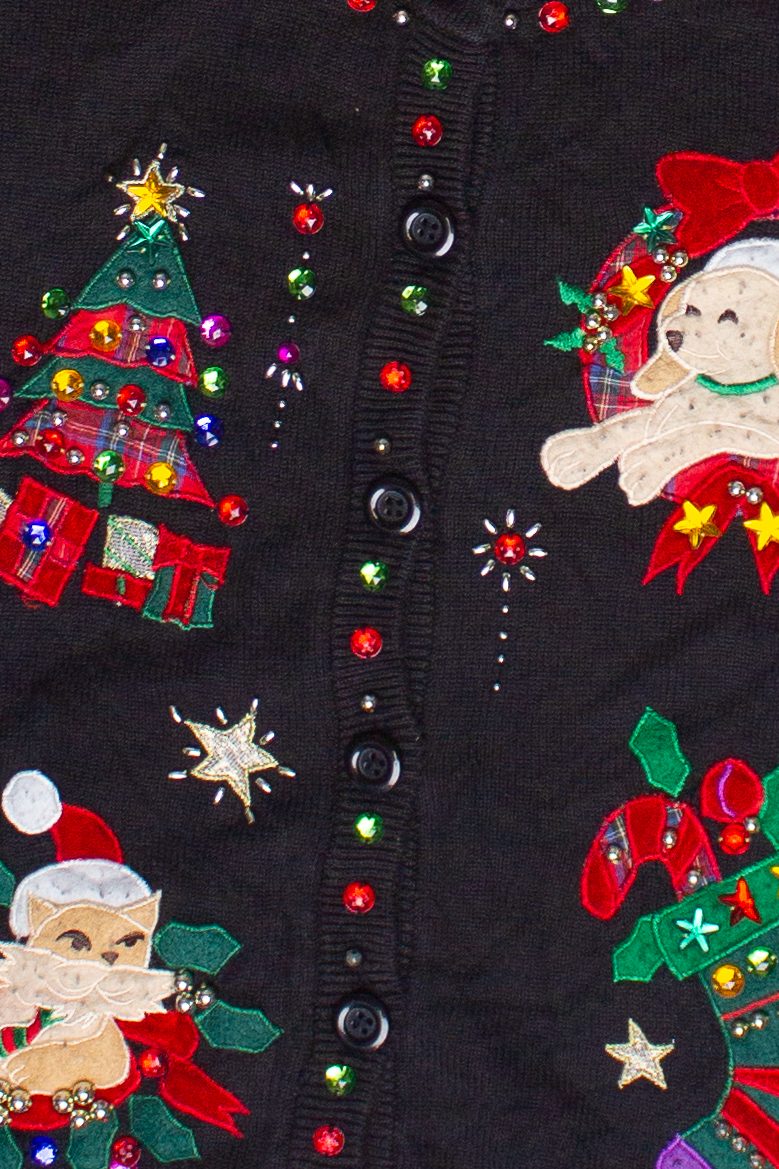 Vintage Lisa International Bedazzled Cat and Dog Ugly Christmas Sweater (2000s)