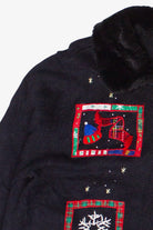 Vintage Faux Fur Collar Embroidered Patches Ugly Christmas Sweater (2000s)