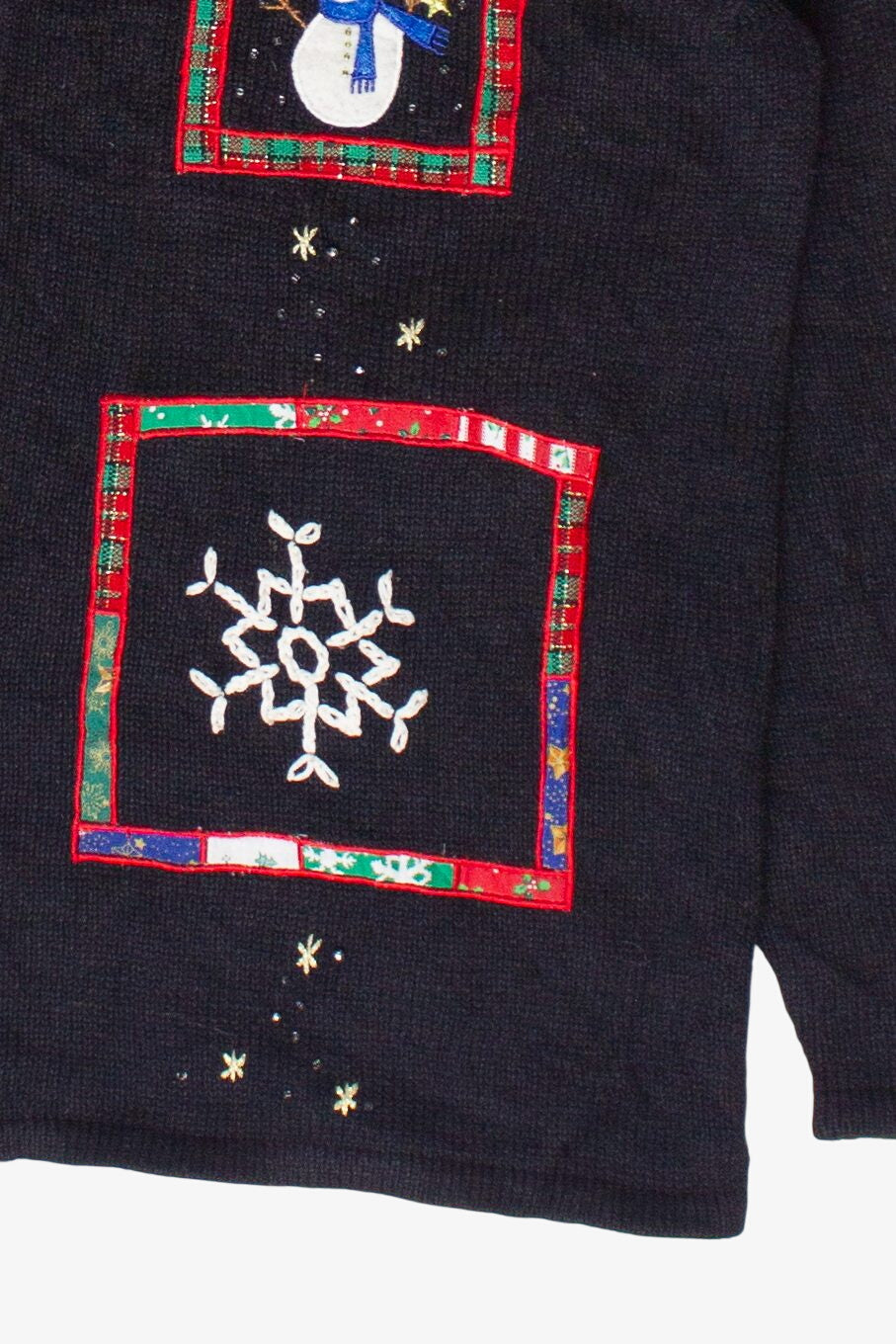 Vintage Faux Fur Collar Embroidered Patches Ugly Christmas Sweater (2000s)