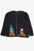 Vintage Designers Originals Beaded Patch Santa Lightweight Ugly Christmas Sweater (2000s)