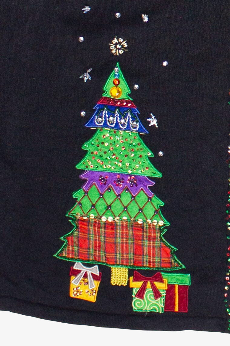 Vintage Designers Originals Beaded Patch Santa Lightweight Ugly Christmas Sweater (2000s)
