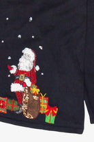Vintage Designers Originals Beaded Patch Santa Lightweight Ugly Christmas Sweater (2000s)