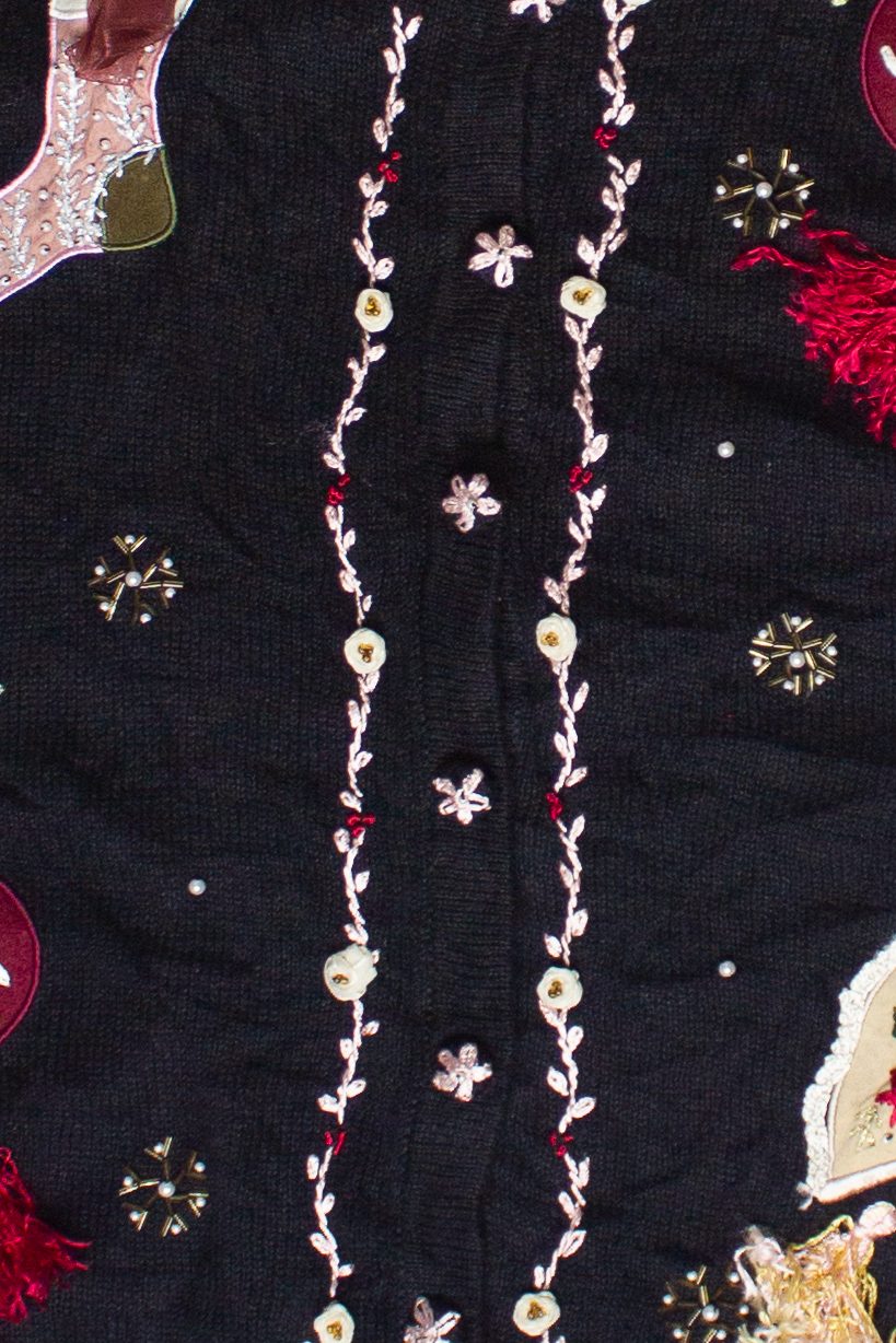 Vintage Victoria Jones Rosette Ribbon Embroidered Ugly Christmas Sweater (2000s)