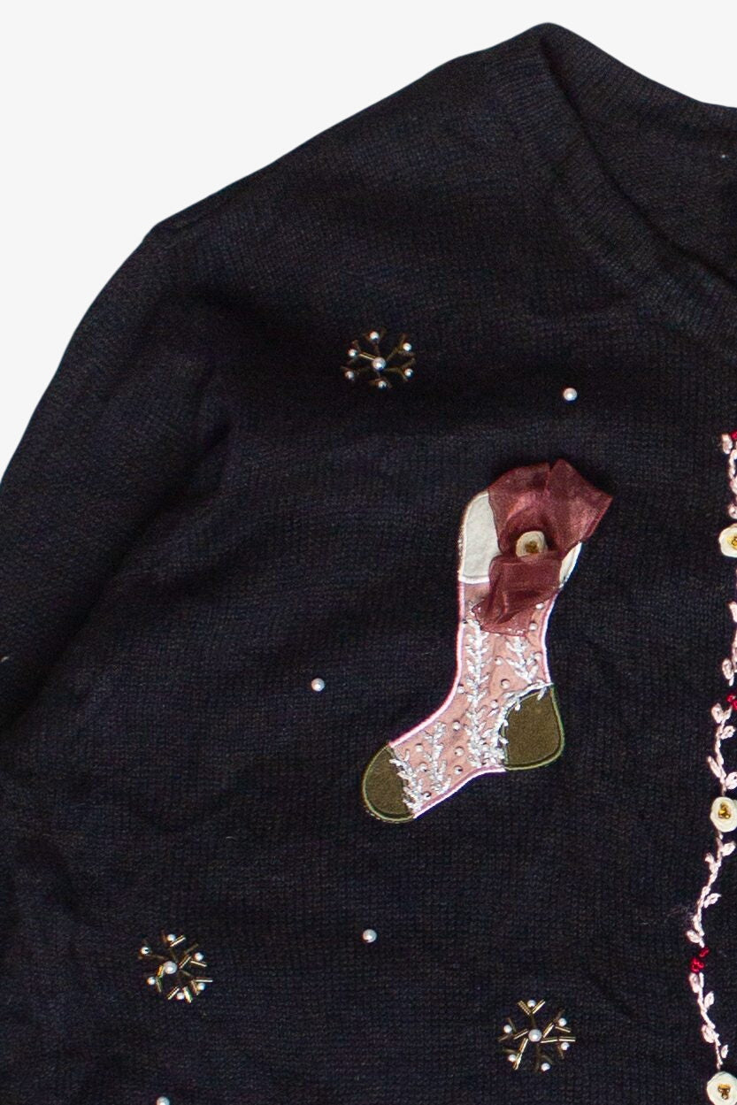 Vintage Victoria Jones Rosette Ribbon Embroidered Ugly Christmas Sweater (2000s)