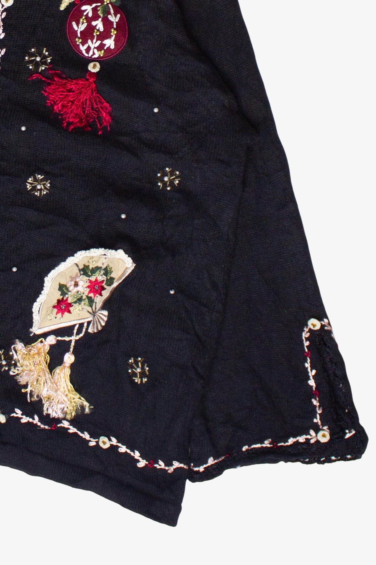 Vintage Victoria Jones Rosette Ribbon Embroidered Ugly Christmas Sweater (2000s)