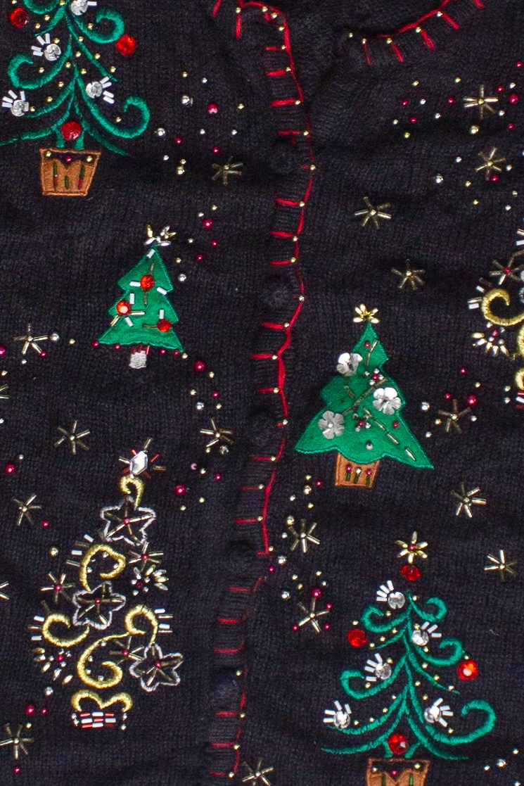 Vintage Beaded Bedazzled Christmas Trees Ugly Christmas Sweater (2000s)