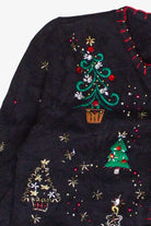 Vintage Beaded Bedazzled Christmas Trees Ugly Christmas Sweater (2000s)