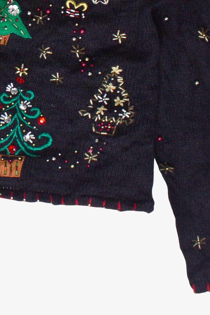Vintage Beaded Bedazzled Christmas Trees Ugly Christmas Sweater (2000s)
