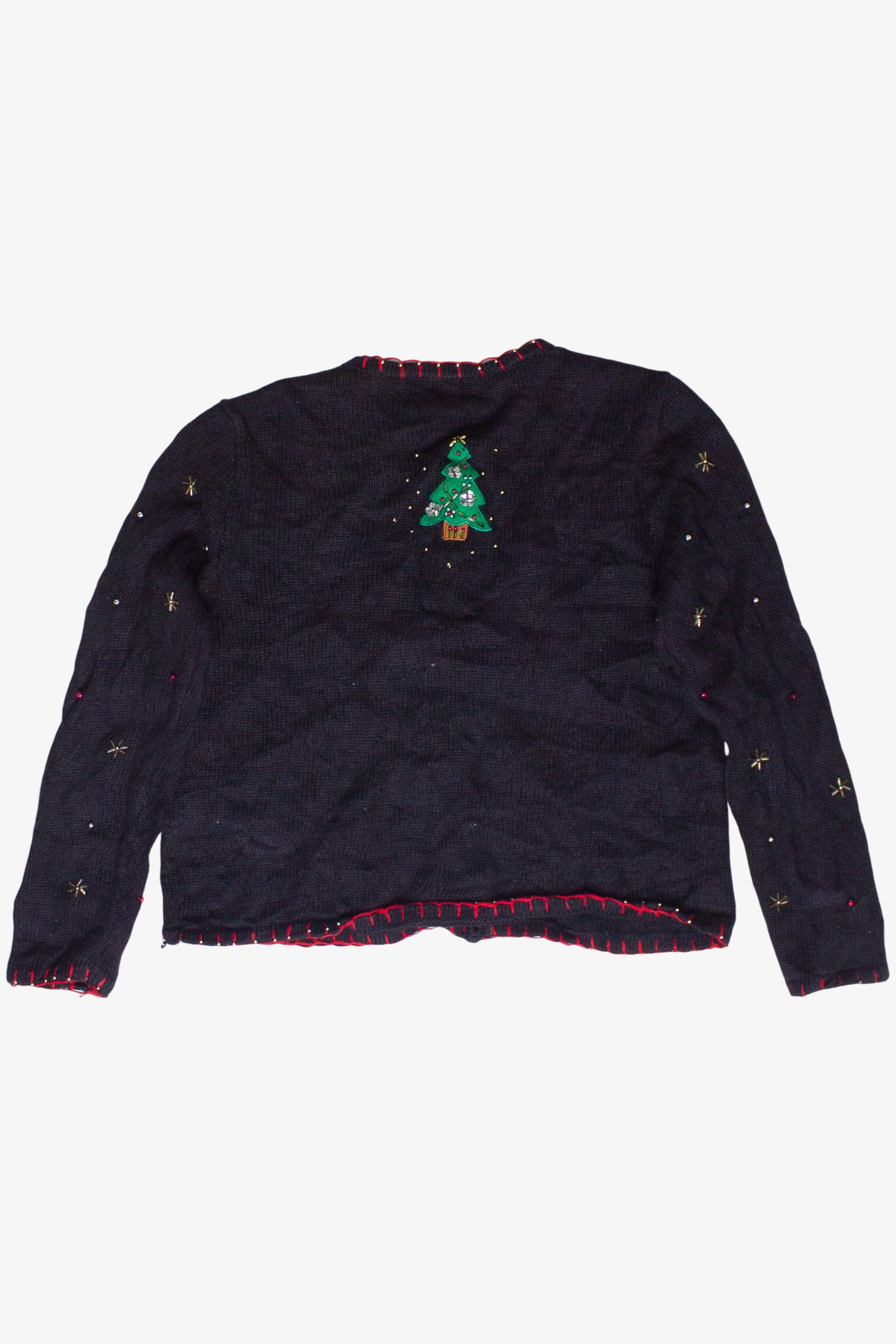 Vintage Beaded Bedazzled Christmas Trees Ugly Christmas Sweater (2000s)