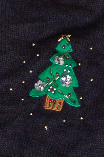 Vintage Beaded Bedazzled Christmas Trees Ugly Christmas Sweater (2000s)