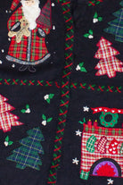 Vintage Plaid Patches Santa Fireplace Ugly Christmas Sweater (1990s)