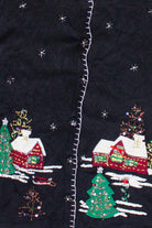 Vintage Beaded Winter Cabins IB Diffusion Ugly Christmas Sweater (1990s)