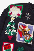 Vintage Santa Reindeer Patches Yarnworks Ugly Christmas Sweater (1990s)
