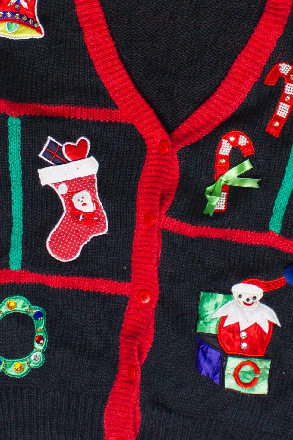 Vintage Work in Progress Holiday Patches Knit Ugly Christmas Sweater (1990s)