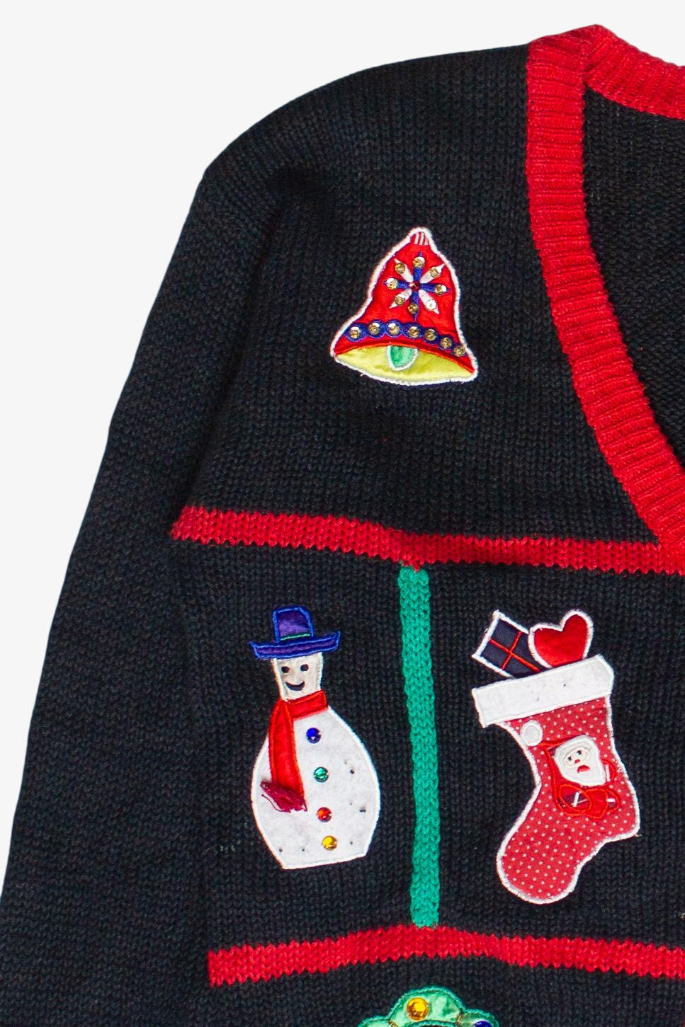 Vintage Work in Progress Holiday Patches Knit Ugly Christmas Sweater (1990s)