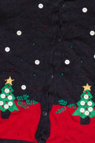 Vintage Bryn Connelly Button Embroidery Trees Ugly Christmas Sweater (1990s)