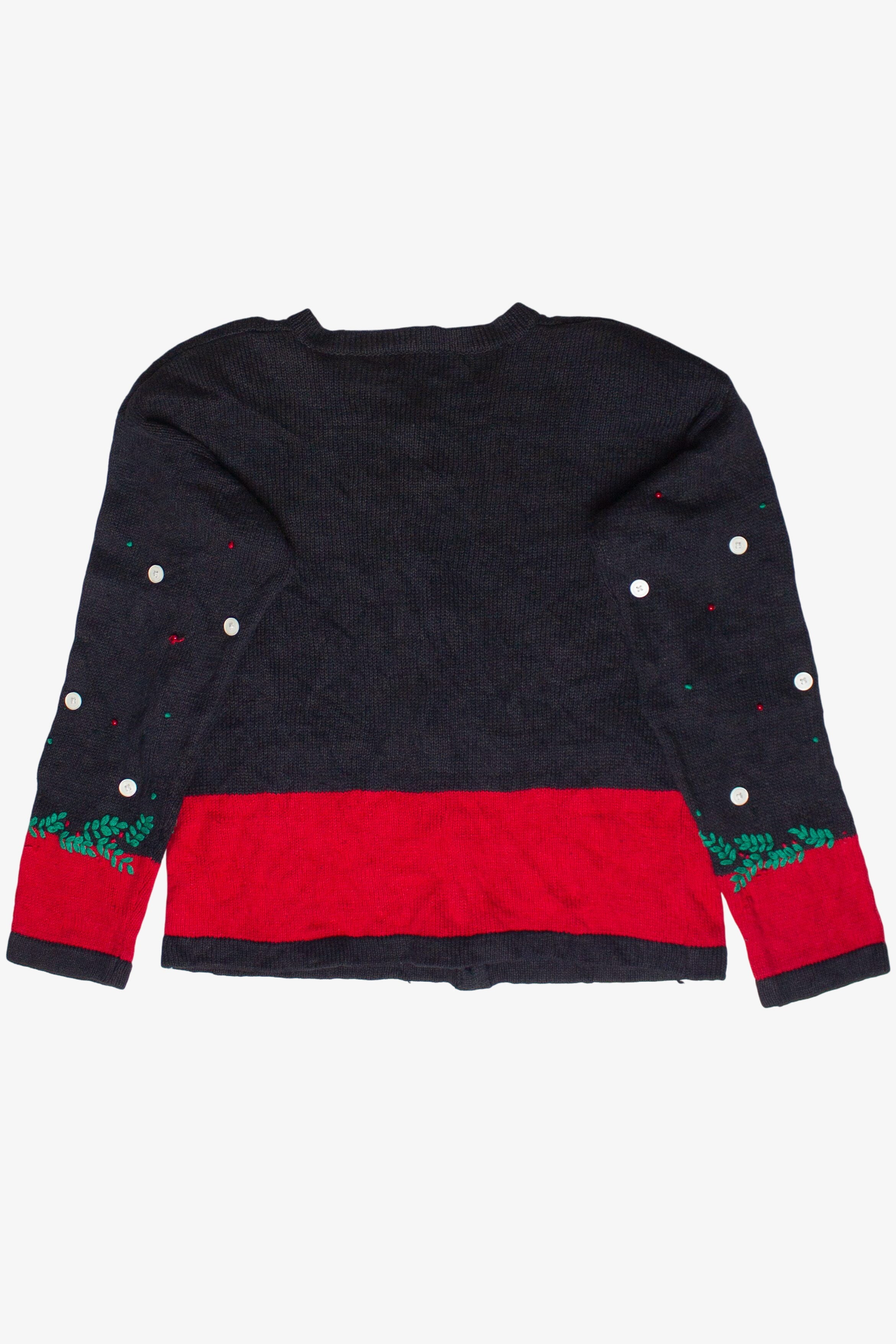 Vintage Bryn Connelly Button Embroidery Trees Ugly Christmas Sweater (1990s)